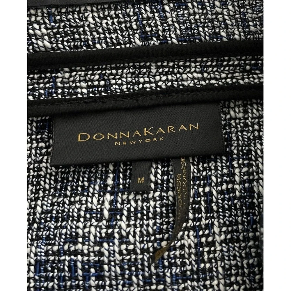 DONNA KARAN BLACK LABEL Tweed Peplum Jacket Zip Up Navy Blue‎ Medium